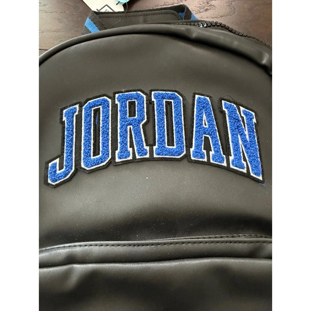 Jordan MVP Backpack Black Blue Chenille Patches Faux Leather Bag MA0899-023